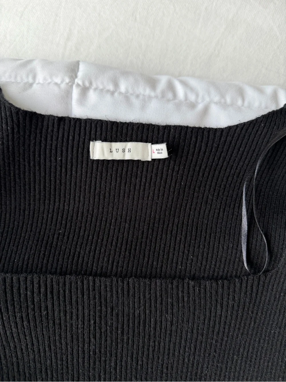 Lush Black Ribbed Square Neck Top - Picture 2 of 3